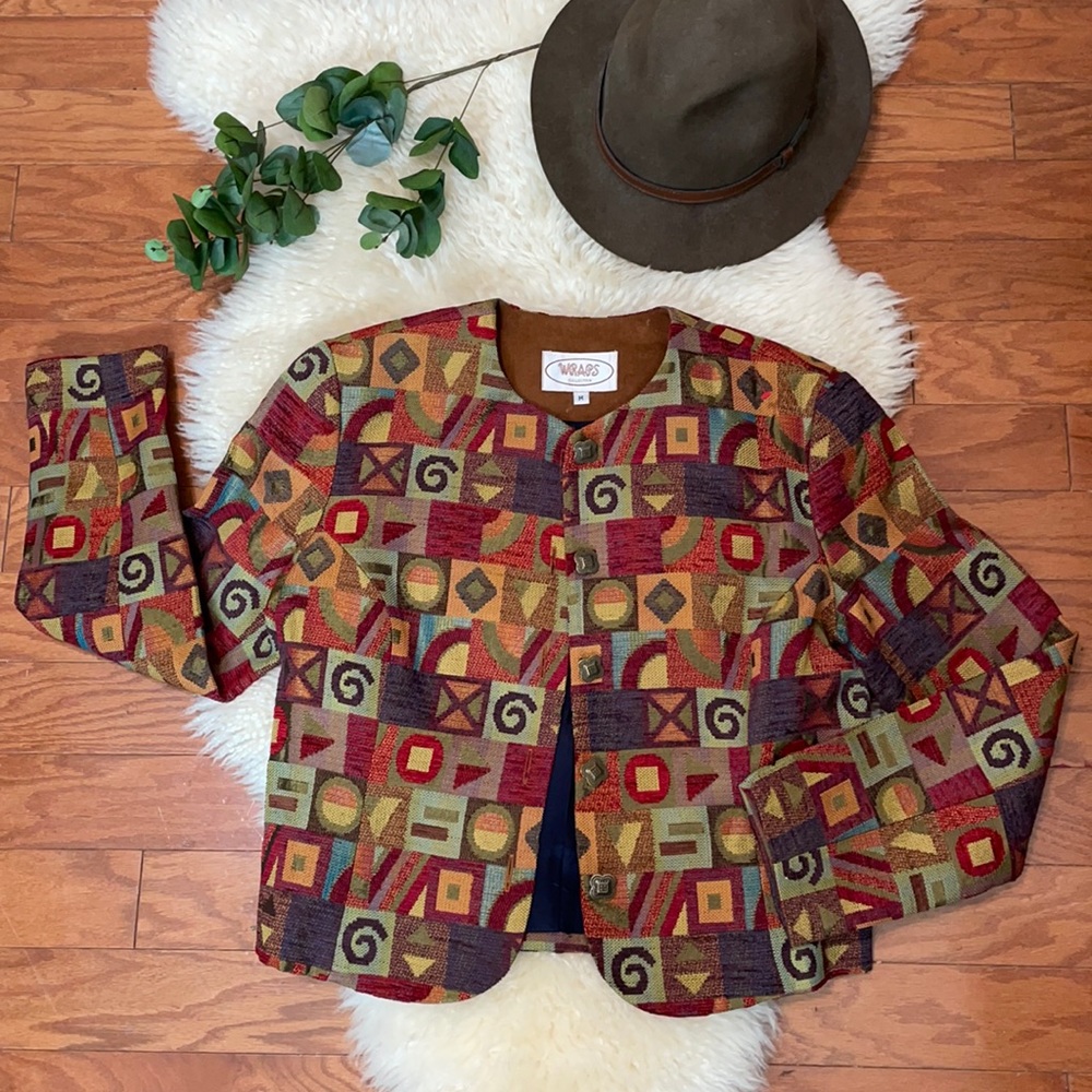 Vintage Bold Patterned Blazer by Wraps/ Size Medium